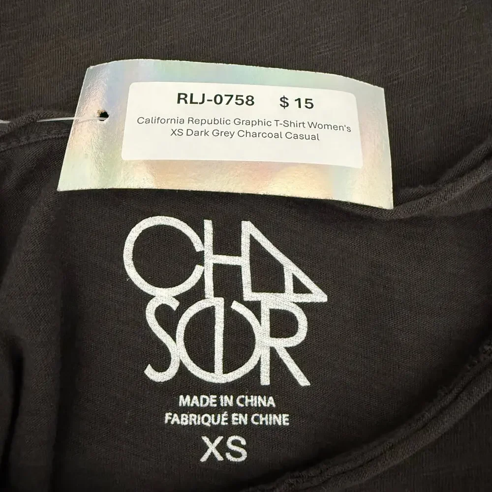 California Republic Graphic T-Shirt Women's XS Dark Grey Charcoal Casual - Picture 5 of 7